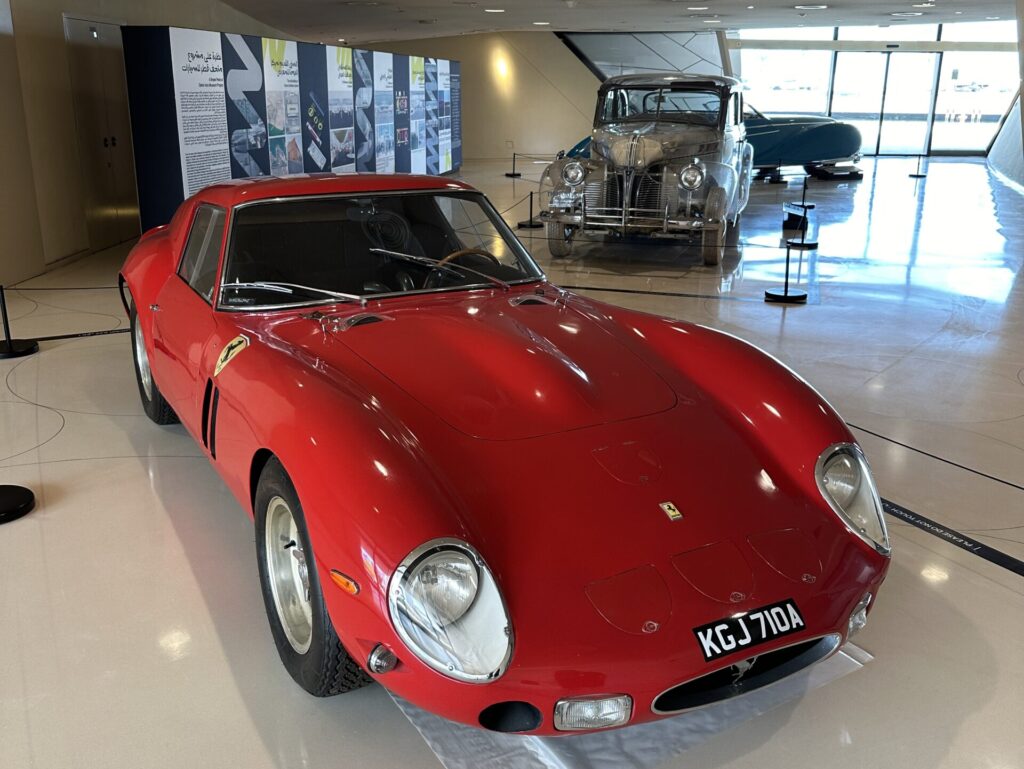 Red Ferrari 250 GTO on display at the Qatar National Museum. 